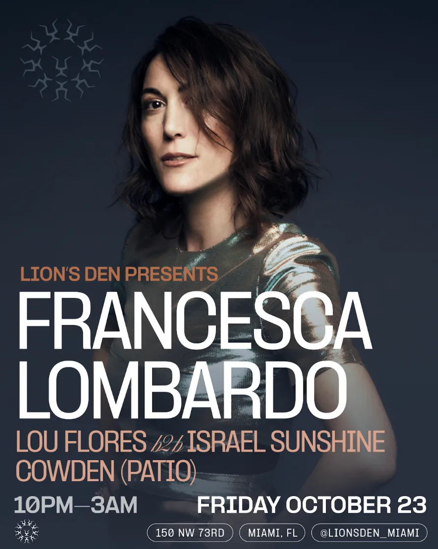 Francesca Lombardo, Lou Flores B2B Israel Sunshine at Lion's Den flyer