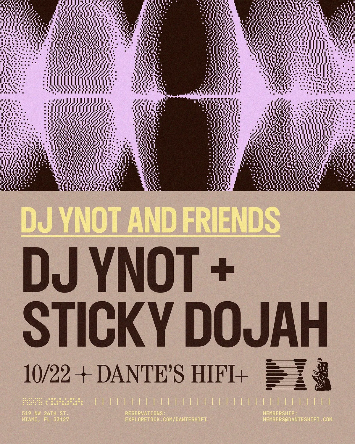 DJ Ynot + Sticky Sojah at Dante's HiFi flyer