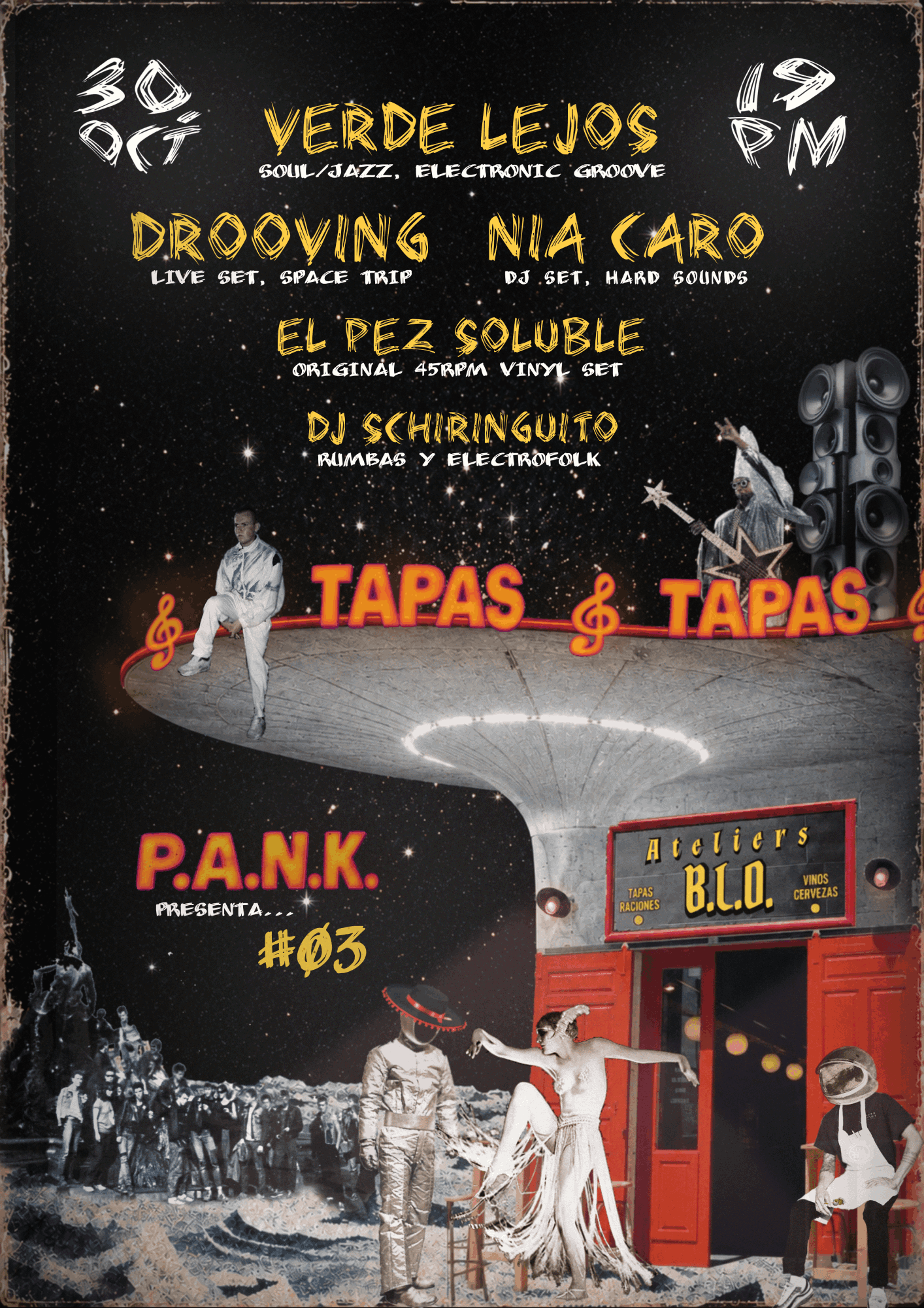 P.A.N.K presenta #03: VERDE LEJOS, DROOVING, NIA CARO, EL PEZ SOLUBLE, DJ SCHIRINGUITO at B.L.O-Ateliers flyer